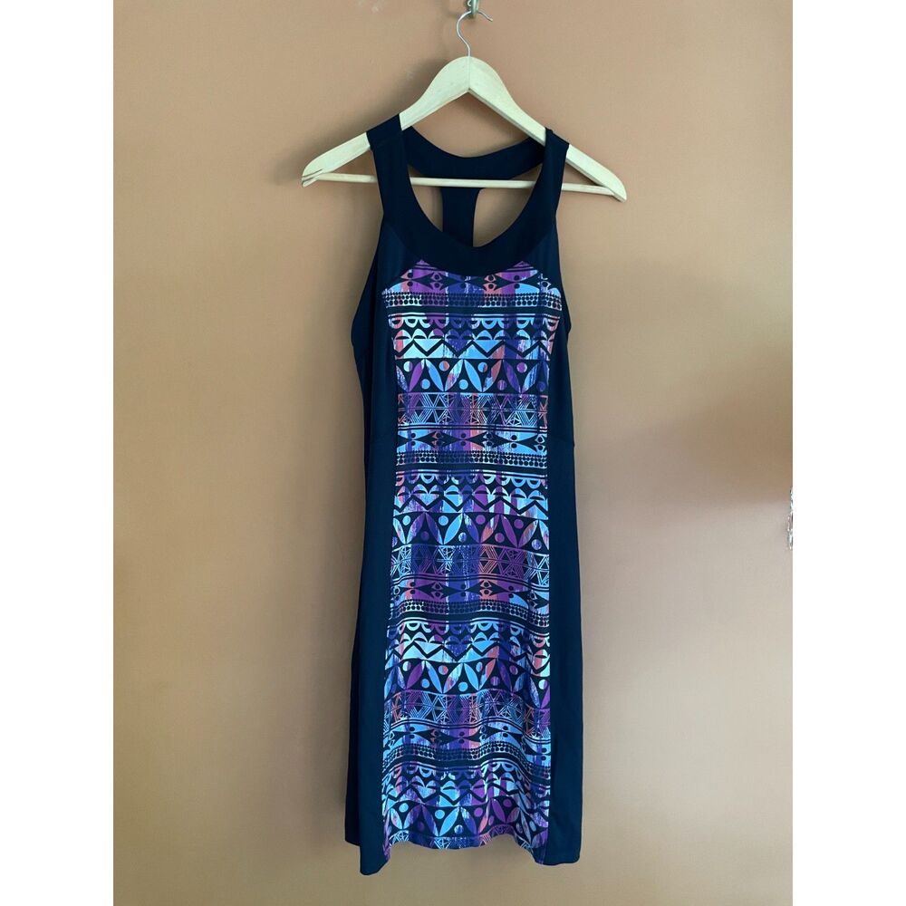 Title Nine Racerback Athletic Midi Dress L Geometric Print Zip Pocket